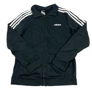 Adidas Sweatshirt Track Jacket Black‎ White Shoulder Stripe Full Zip Women's M